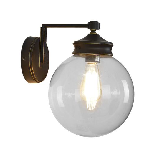 Industrial Global Sconce Light Glass and Metal 1 Bulb Wall Light Fixture in Matte Black Finish Clearhalo 'Cast Iron' 'Glass' 'Industrial wall lights' 'Industrial' 'Middle century wall lights' 'Modern' 'Tiffany' 'Traditional wall lights' 'Wall Lamps & Sconces' 'Wall Lights' Lighting' 259593