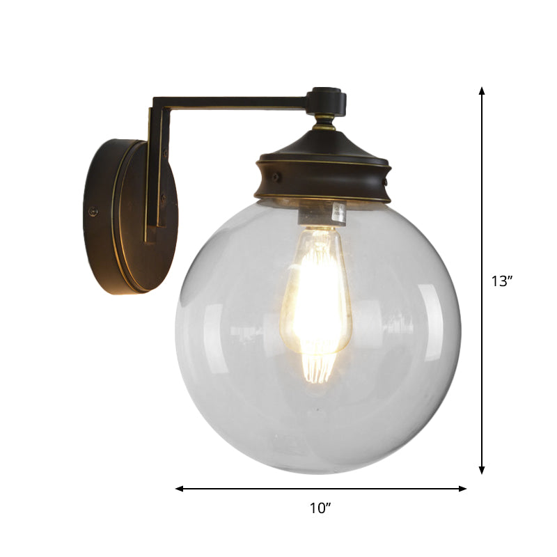 Industrial Global Sconce Light Glass and Metal 1 Bulb Wall Light Fixture in Matte Black Finish Clearhalo 'Cast Iron' 'Glass' 'Industrial wall lights' 'Industrial' 'Middle century wall lights' 'Modern' 'Tiffany' 'Traditional wall lights' 'Wall Lamps & Sconces' 'Wall Lights' Lighting' 259594