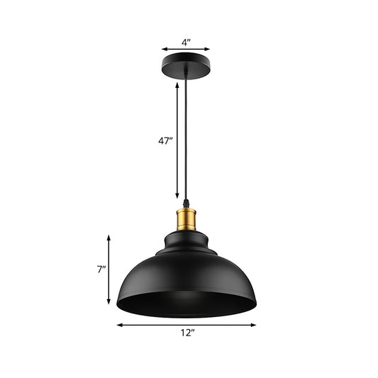 Black/White 1 Bulb Hanging Fixture Retro Metal Dome Shade Ceiling Pendant with Adjustable Cord, 12"/14"/16" W Clearhalo 'Art Deco Pendants' 'Black' 'Cast Iron' 'Ceiling Lights' 'Ceramic' 'Crystal' 'Industrial Pendants' 'Industrial' 'Metal' 'Middle Century Pendants' 'Pendant Lights' 'Pendants' 'Rustic Pendants' 'Tiffany' Lighting' 2595
