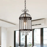 Metal Bird Cage Hanging Light Fixture Vintage 1 Light Pendant Light with Crystal Beaded Strand in Antique Bronze Clearhalo 'Art Deco Pendants' 'Cast Iron' 'Ceiling Lights' 'Ceramic' 'Crystal' 'Industrial Pendants' 'Industrial' 'Metal' 'Middle Century Pendants' 'Pendant Lights' 'Pendants' 'Tiffany' Lighting' 259613