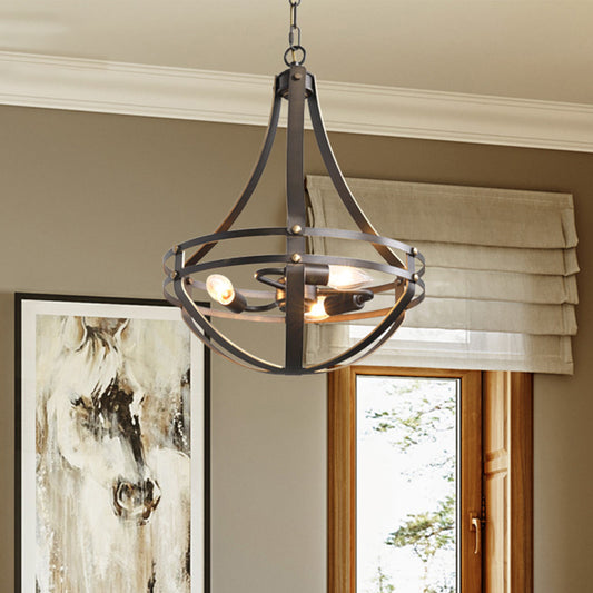 Wire Cage Shade Chandelier Light Fixture Metal Industrial 3 Bulbs Pendant Light in Bronze Clearhalo 'Cast Iron' 'Ceiling Lights' 'Chandeliers' 'Industrial Chandeliers' 'Industrial' 'Metal' 'Middle Century Chandeliers' 'Rustic Chandeliers' 'Tiffany' Lighting' 259623