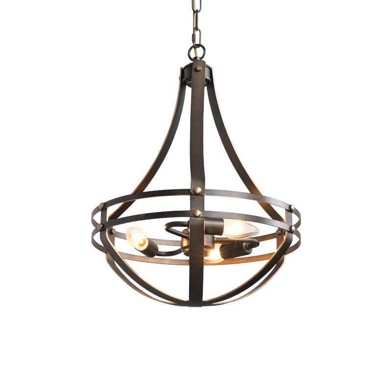 Wire Cage Shade Chandelier Light Fixture Metal Industrial 3 Bulbs Pendant Light in Bronze Clearhalo 'Cast Iron' 'Ceiling Lights' 'Chandeliers' 'Industrial Chandeliers' 'Industrial' 'Metal' 'Middle Century Chandeliers' 'Rustic Chandeliers' 'Tiffany' Lighting' 259624