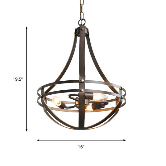 Wire Cage Shade Chandelier Light Fixture Metal Industrial 3 Bulbs Pendant Light in Bronze Clearhalo 'Cast Iron' 'Ceiling Lights' 'Chandeliers' 'Industrial Chandeliers' 'Industrial' 'Metal' 'Middle Century Chandeliers' 'Rustic Chandeliers' 'Tiffany' Lighting' 259625