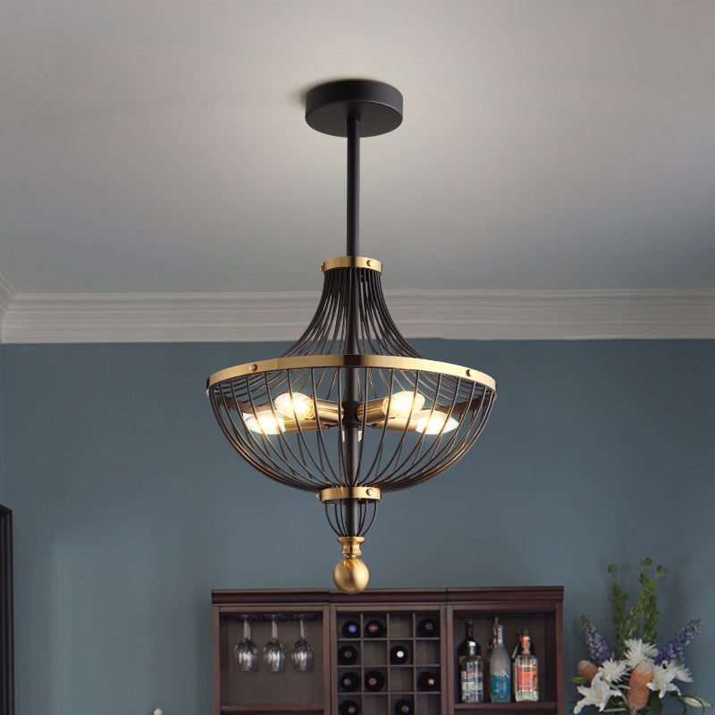 5 Bulbs Metal Empire Hanging Chandelier Vintage Pendant Lighting Fixture in Black and Gold Black-Gold Clearhalo 'Cast Iron' 'Ceiling Lights' 'Chandeliers' 'Industrial Chandeliers' 'Industrial' 'Metal' 'Middle Century Chandeliers' 'Rustic Chandeliers' 'Tiffany' Lighting' 259627