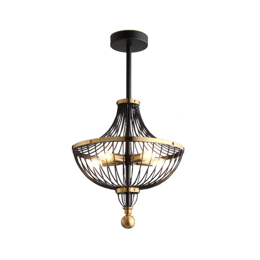 5 Bulbs Metal Empire Hanging Chandelier Vintage Pendant Lighting Fixture in Black and Gold Clearhalo 'Cast Iron' 'Ceiling Lights' 'Chandeliers' 'Industrial Chandeliers' 'Industrial' 'Metal' 'Middle Century Chandeliers' 'Rustic Chandeliers' 'Tiffany' Lighting' 259629