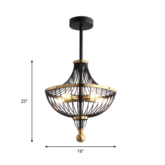 5 Bulbs Metal Empire Hanging Chandelier Vintage Pendant Lighting Fixture in Black and Gold Clearhalo 'Cast Iron' 'Ceiling Lights' 'Chandeliers' 'Industrial Chandeliers' 'Industrial' 'Metal' 'Middle Century Chandeliers' 'Rustic Chandeliers' 'Tiffany' Lighting' 259630