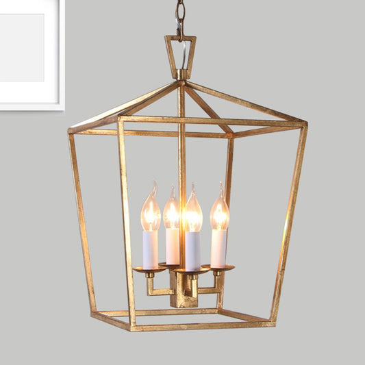 Prismatic/Rhombus Cage Shade Pendant Light Fixture Industrial Metal 4 Lights Suspension Light in Gold Gold Prismatic Clearhalo 'Cast Iron' 'Ceiling Lights' 'Chandeliers' 'Industrial Chandeliers' 'Industrial' 'Metal' 'Middle Century Chandeliers' 'Rustic Chandeliers' 'Tiffany' Lighting' 259651