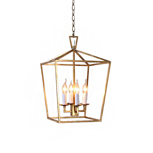 Prismatic/Rhombus Cage Shade Pendant Light Fixture Industrial Metal 4 Lights Suspension Light in Gold Clearhalo 'Cast Iron' 'Ceiling Lights' 'Chandeliers' 'Industrial Chandeliers' 'Industrial' 'Metal' 'Middle Century Chandeliers' 'Rustic Chandeliers' 'Tiffany' Lighting' 259653