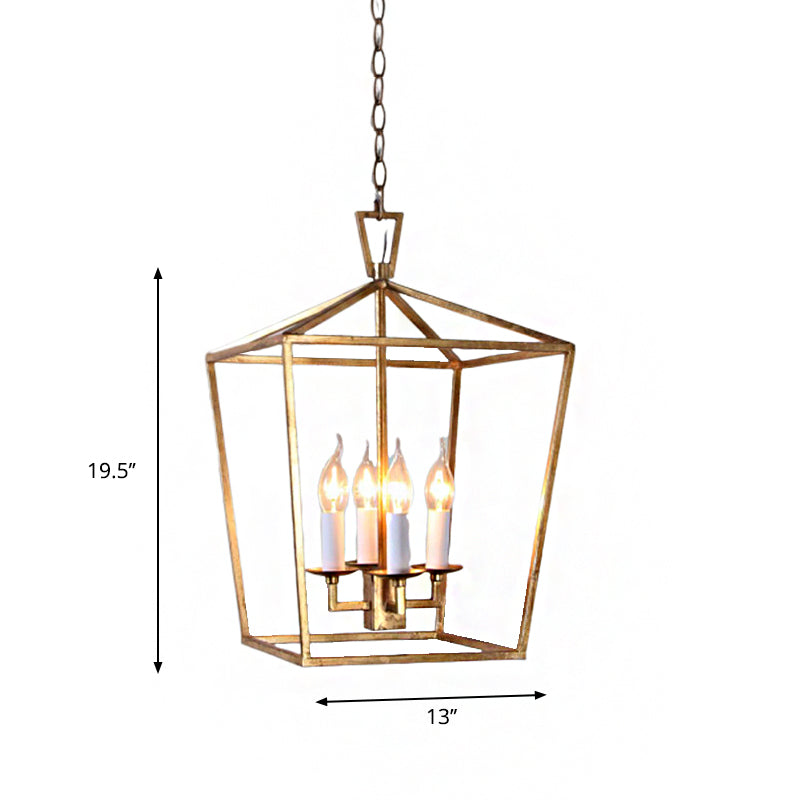 Prismatic/Rhombus Cage Shade Pendant Light Fixture Industrial Metal 4 Lights Suspension Light in Gold Clearhalo 'Cast Iron' 'Ceiling Lights' 'Chandeliers' 'Industrial Chandeliers' 'Industrial' 'Metal' 'Middle Century Chandeliers' 'Rustic Chandeliers' 'Tiffany' Lighting' 259654
