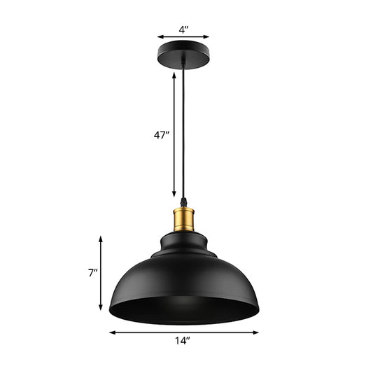 Black/White 1 Bulb Hanging Fixture Retro Metal Dome Shade Ceiling Pendant with Adjustable Cord, 12"/14"/16" W Clearhalo 'Art Deco Pendants' 'Black' 'Cast Iron' 'Ceiling Lights' 'Ceramic' 'Crystal' 'Industrial Pendants' 'Industrial' 'Metal' 'Middle Century Pendants' 'Pendant Lights' 'Pendants' 'Rustic Pendants' 'Tiffany' Lighting' 2596