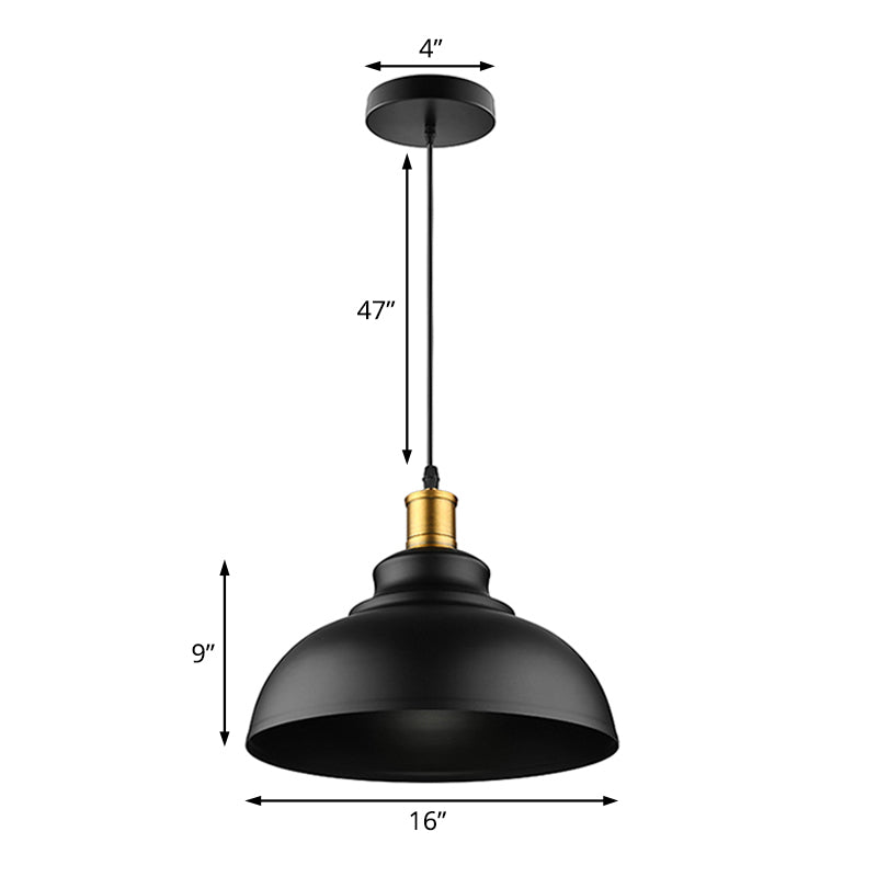 Black/White 1 Bulb Hanging Fixture Retro Metal Dome Shade Ceiling Pendant with Adjustable Cord, 12"/14"/16" W Clearhalo 'Art Deco Pendants' 'Black' 'Cast Iron' 'Ceiling Lights' 'Ceramic' 'Crystal' 'Industrial Pendants' 'Industrial' 'Metal' 'Middle Century Pendants' 'Pendant Lights' 'Pendants' 'Rustic Pendants' 'Tiffany' Lighting' 2597