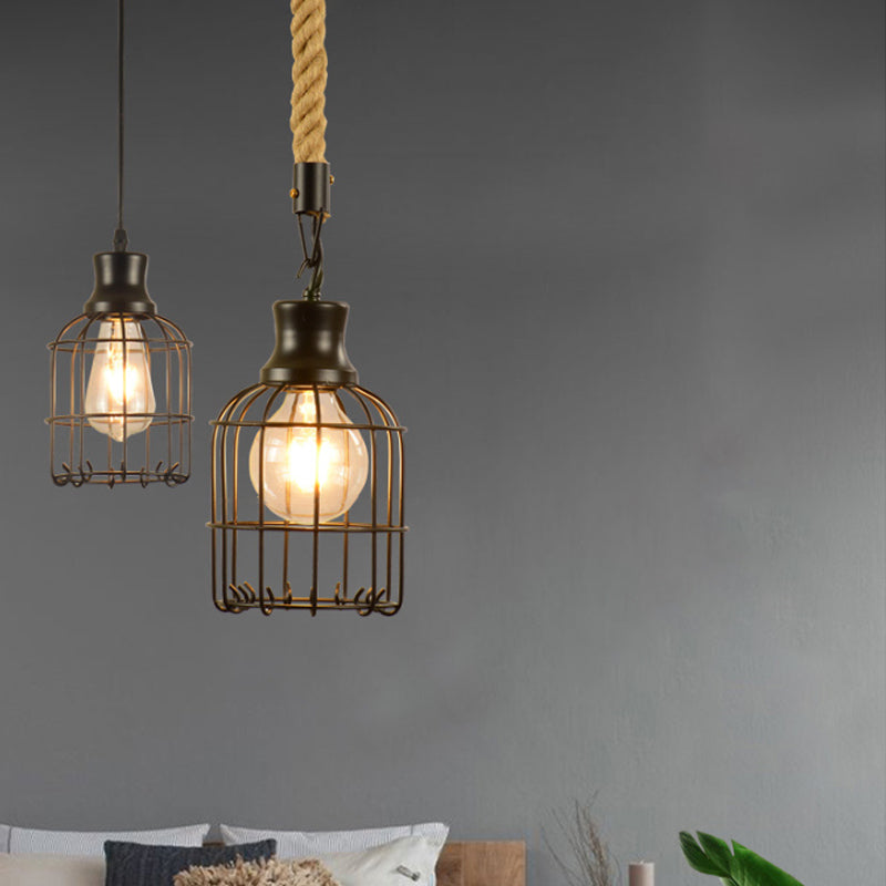 Bird Cage Pendant Lamp Metal Industrial 1 Light Ceiling Lamp Pendant in Black over Table Clearhalo 'Art Deco Pendants' 'Black' 'Cast Iron' 'Ceiling Lights' 'Ceramic' 'Crystal' 'Industrial Pendants' 'Industrial' 'Metal' 'Middle Century Pendants' 'Pendant Lights' 'Pendants' 'Rustic Pendants' 'Tiffany' Lighting' 259733