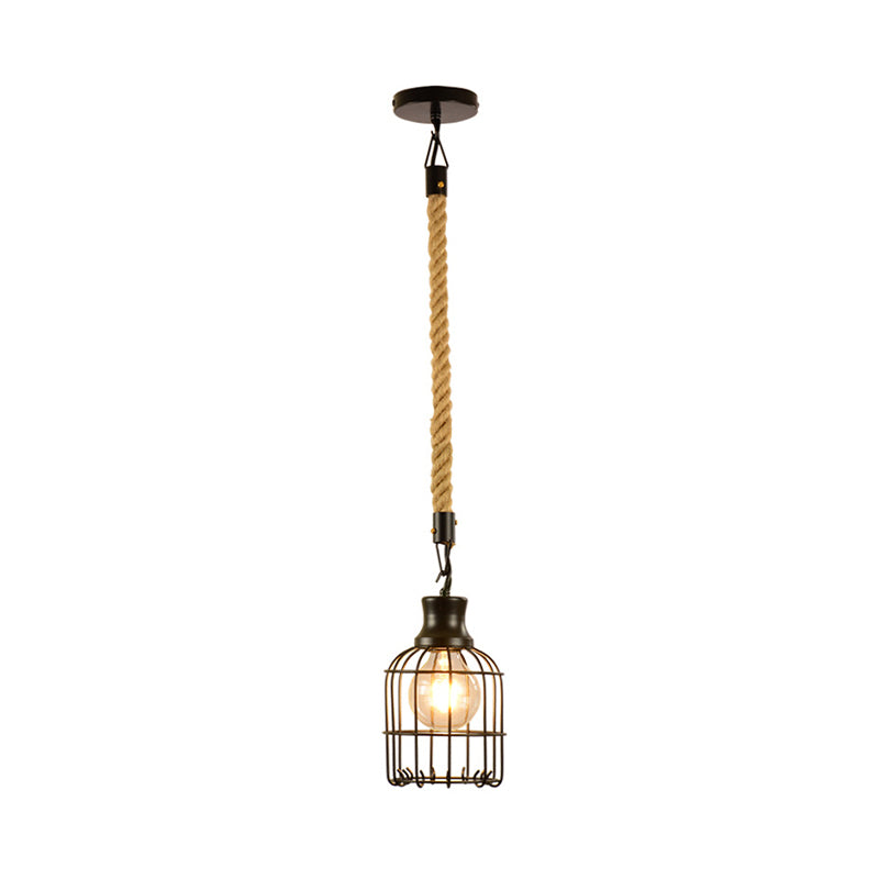 Bird Cage Pendant Lamp Metal Industrial 1 Light Ceiling Lamp Pendant in Black over Table Clearhalo 'Art Deco Pendants' 'Black' 'Cast Iron' 'Ceiling Lights' 'Ceramic' 'Crystal' 'Industrial Pendants' 'Industrial' 'Metal' 'Middle Century Pendants' 'Pendant Lights' 'Pendants' 'Rustic Pendants' 'Tiffany' Lighting' 259734