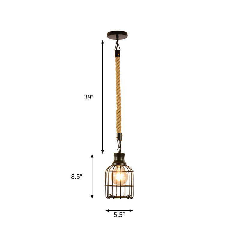 Bird Cage Pendant Lamp Metal Industrial 1 Light Ceiling Lamp Pendant in Black over Table Clearhalo 'Art Deco Pendants' 'Black' 'Cast Iron' 'Ceiling Lights' 'Ceramic' 'Crystal' 'Industrial Pendants' 'Industrial' 'Metal' 'Middle Century Pendants' 'Pendant Lights' 'Pendants' 'Rustic Pendants' 'Tiffany' Lighting' 259735