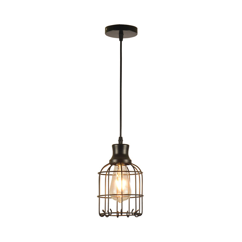 Bird Cage Pendant Lamp Metal Industrial 1 Light Ceiling Lamp Pendant in Black over Table Clearhalo 'Art Deco Pendants' 'Black' 'Cast Iron' 'Ceiling Lights' 'Ceramic' 'Crystal' 'Industrial Pendants' 'Industrial' 'Metal' 'Middle Century Pendants' 'Pendant Lights' 'Pendants' 'Rustic Pendants' 'Tiffany' Lighting' 259737