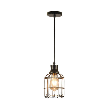 Bird Cage Pendant Lamp Metal Industrial 1 Light Ceiling Lamp Pendant in Black over Table Black A Clearhalo 'Art Deco Pendants' 'Black' 'Cast Iron' 'Ceiling Lights' 'Ceramic' 'Crystal' 'Industrial Pendants' 'Industrial' 'Metal' 'Middle Century Pendants' 'Pendant Lights' 'Pendants' 'Rustic Pendants' 'Tiffany' Lighting' 259737