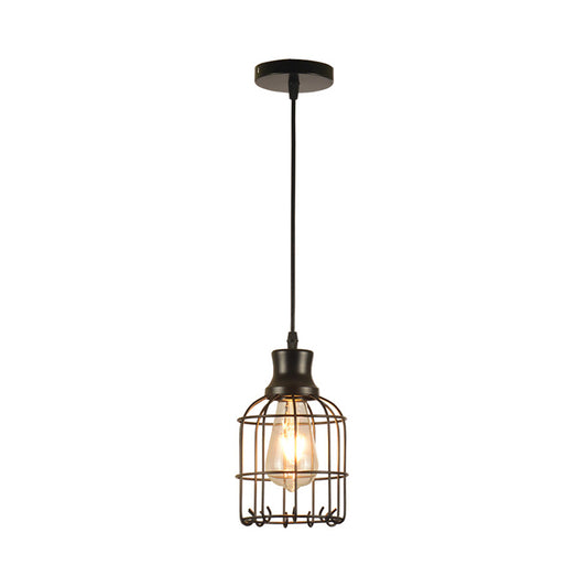 Bird Cage Pendant Lamp Metal Industrial 1 Light Ceiling Lamp Pendant in Black over Table Black A Clearhalo 'Art Deco Pendants' 'Black' 'Cast Iron' 'Ceiling Lights' 'Ceramic' 'Crystal' 'Industrial Pendants' 'Industrial' 'Metal' 'Middle Century Pendants' 'Pendant Lights' 'Pendants' 'Rustic Pendants' 'Tiffany' Lighting' 259737