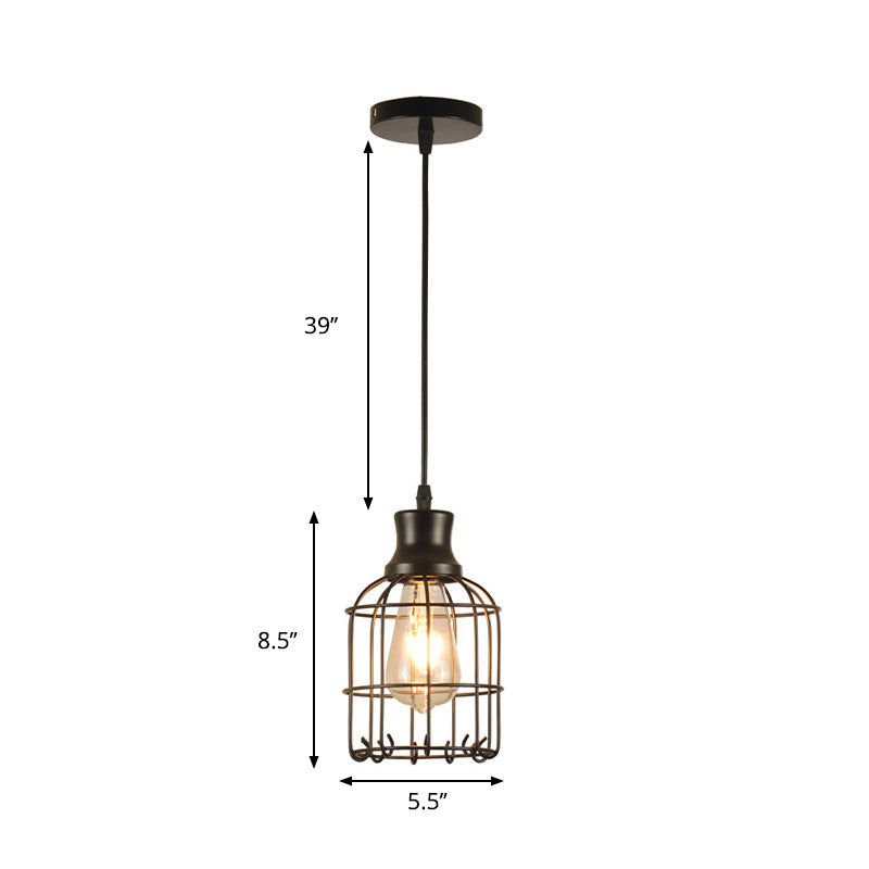 Bird Cage Pendant Lamp Metal Industrial 1 Light Ceiling Lamp Pendant in Black over Table Clearhalo 'Art Deco Pendants' 'Black' 'Cast Iron' 'Ceiling Lights' 'Ceramic' 'Crystal' 'Industrial Pendants' 'Industrial' 'Metal' 'Middle Century Pendants' 'Pendant Lights' 'Pendants' 'Rustic Pendants' 'Tiffany' Lighting' 259738