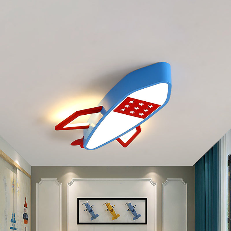 Blue Rocket Flush Mount Ceiling Fixture Contemporary Acrylic LED Ceiling Lighting in Warm/White Light for Kids Clearhalo 'Ceiling Lights' 'Close To Ceiling Lights' 'Close to ceiling' 'Flush mount' Lighting' 259780
