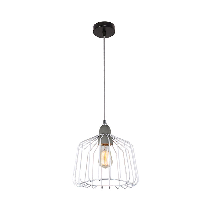 Vintage Cage Shade Light Pendant Metal Grey/White Finish 1 Light Bedroom Hanging Fixture Clearhalo 'Art Deco Pendants' 'Cast Iron' 'Ceiling Lights' 'Ceramic' 'Crystal' 'Industrial Pendants' 'Industrial' 'Metal' 'Middle Century Pendants' 'Pendant Lights' 'Pendants' 'Tiffany' Lighting' 259794