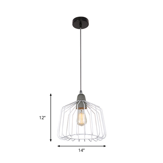 Vintage Cage Shade Light Pendant Metal Grey/White Finish 1 Light Bedroom Hanging Fixture Clearhalo 'Art Deco Pendants' 'Cast Iron' 'Ceiling Lights' 'Ceramic' 'Crystal' 'Industrial Pendants' 'Industrial' 'Metal' 'Middle Century Pendants' 'Pendant Lights' 'Pendants' 'Tiffany' Lighting' 259795