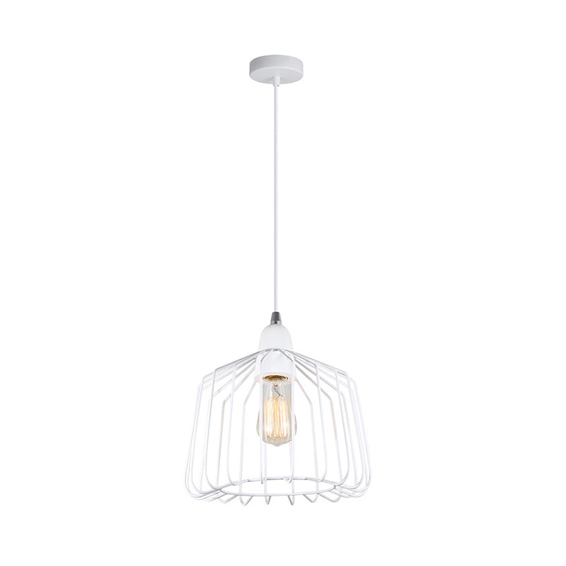 Vintage Cage Shade Light Pendant Metal Grey/White Finish 1 Light Bedroom Hanging Fixture Clearhalo 'Art Deco Pendants' 'Cast Iron' 'Ceiling Lights' 'Ceramic' 'Crystal' 'Industrial Pendants' 'Industrial' 'Metal' 'Middle Century Pendants' 'Pendant Lights' 'Pendants' 'Tiffany' Lighting' 259798