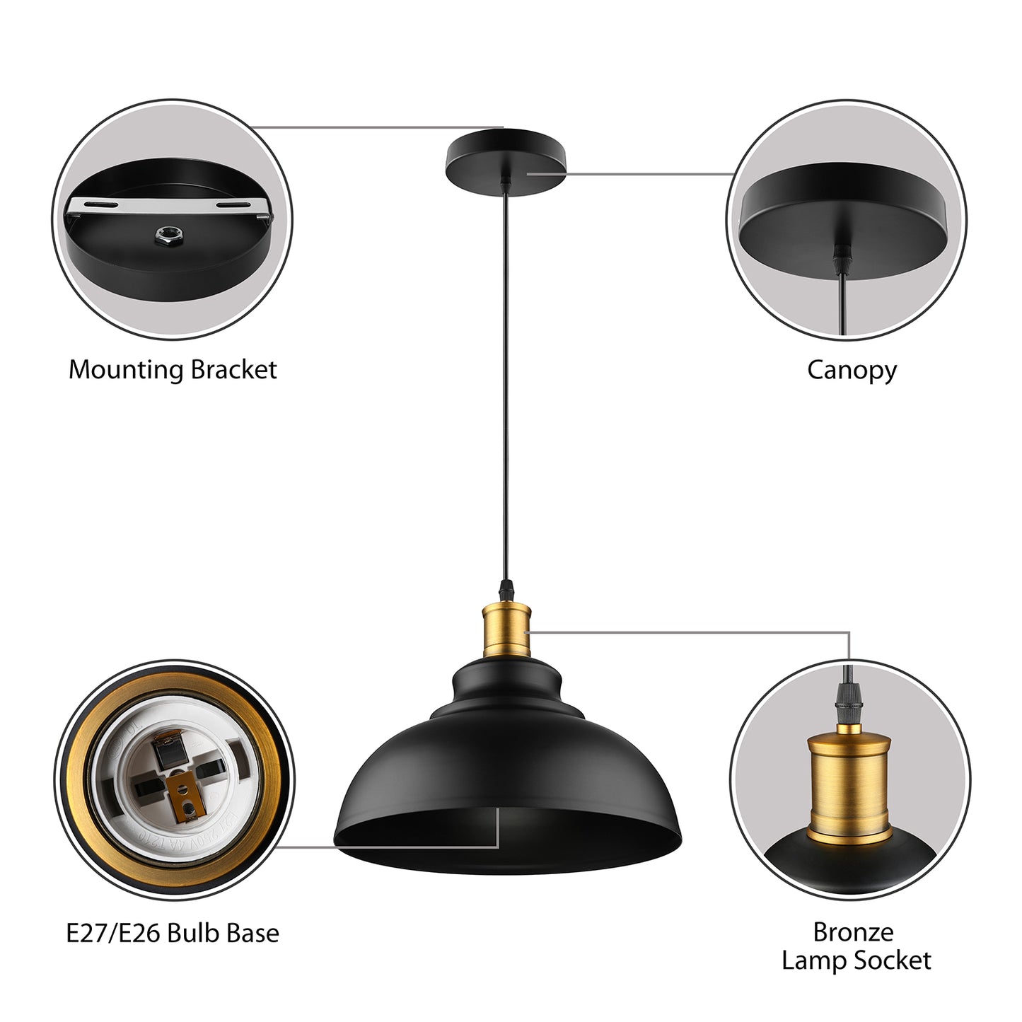 Black/White 1 Bulb Hanging Fixture Retro Metal Dome Shade Ceiling Pendant with Adjustable Cord, 12"/14"/16" W Clearhalo 'Art Deco Pendants' 'Black' 'Cast Iron' 'Ceiling Lights' 'Ceramic' 'Crystal' 'Industrial Pendants' 'Industrial' 'Metal' 'Middle Century Pendants' 'Pendant Lights' 'Pendants' 'Rustic Pendants' 'Tiffany' Lighting' 2598