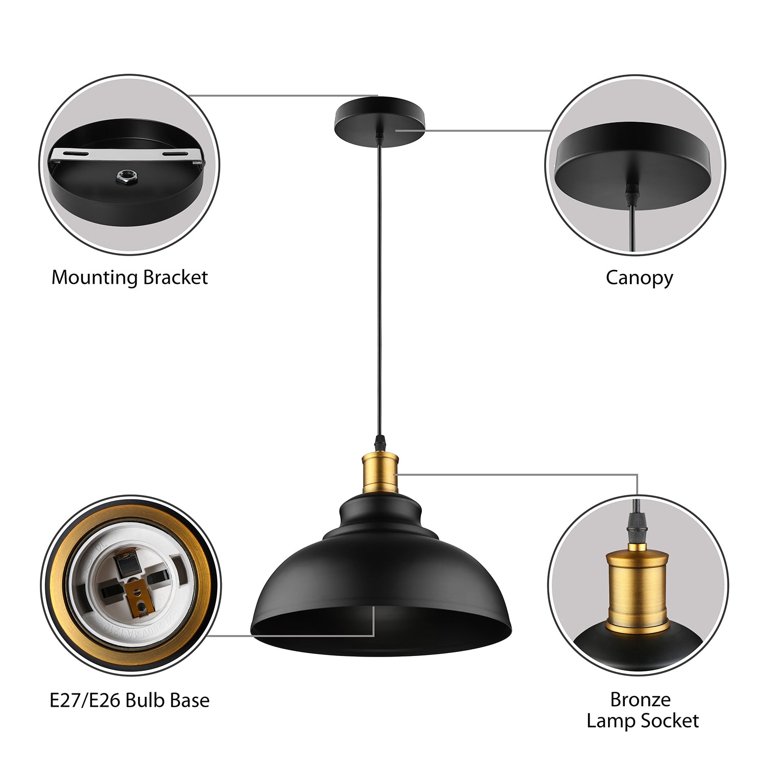 Black/White 1 Bulb Hanging Fixture Retro Metal Dome Shade Ceiling Pendant with Adjustable Cord, 12"/14"/16" W Clearhalo 'Art Deco Pendants' 'Black' 'Cast Iron' 'Ceiling Lights' 'Ceramic' 'Crystal' 'Industrial Pendants' 'Industrial' 'Metal' 'Middle Century Pendants' 'Pendant Lights' 'Pendants' 'Rustic Pendants' 'Tiffany' Lighting' 2598