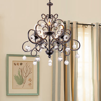 Clear Crystal Teardrop Ceiling Pendant Light Vintage Style 5 Bulbs Chandelier Lamp with Candle in Matte Black/Bronze Matte Black Clearhalo 'Ceiling Lights' 'Chandeliers' Lighting' options 259903_486c2b39-3fd0-484d-a7c1-e04b0a9ac929