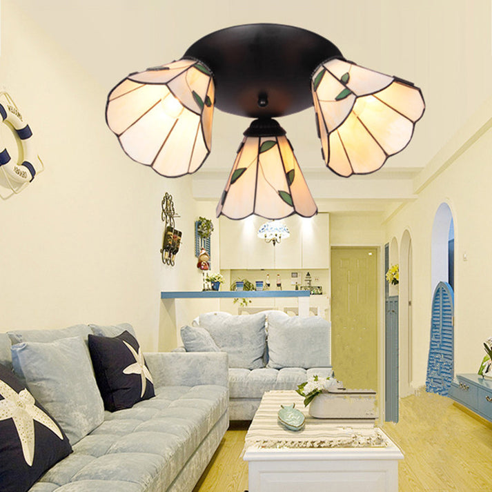Conic Shape Ceiling Light Tiffany Stained Glass 3 Lights Ceiling ...