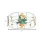 Drum Cage Shade Semi Mount Lighting Cartoon Metal 4 Lights Ceiling Lamp with Dinosaur Decoration in Green Finish Clearhalo 'Ceiling Lights' 'Close To Ceiling Lights' 'Close to ceiling' 'Semi-flushmount' Lighting' 259914