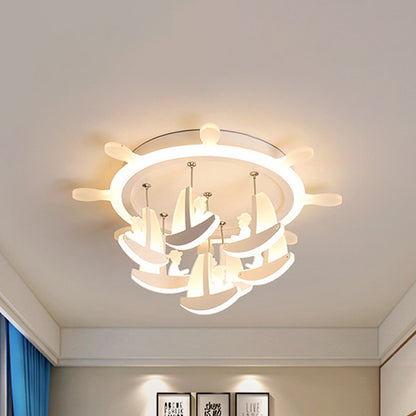 17"/21"/25" Dia Rubber Canopy Pendant Chandelier with Boat Acrylic Shade Kids LED White Hanging Light, Warm/White Light White 17" Warm Clearhalo 'Ceiling Lights' 'Close To Ceiling Lights' 'Close to ceiling' 'Flush mount' Lighting' 259957