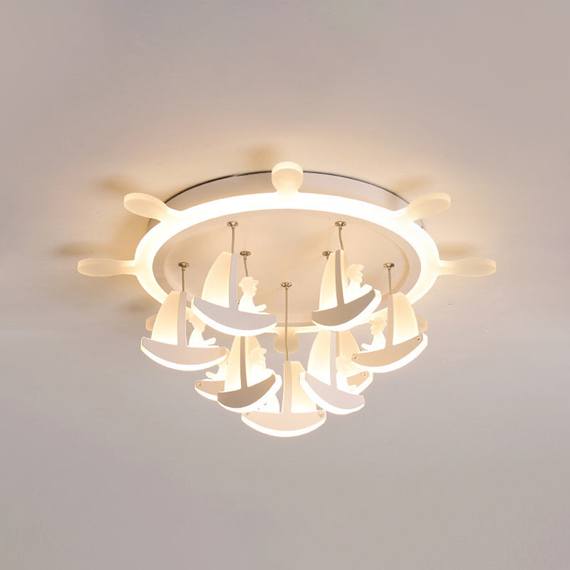 17"/21"/25" Dia Rubber Canopy Pendant Chandelier with Boat Acrylic Shade Kids LED White Hanging Light, Warm/White Light White 21" Clearhalo 'Ceiling Lights' 'Close To Ceiling Lights' 'Close to ceiling' 'Flush mount' Lighting' 259961