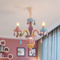 3/5 Bulbs Candle Chandelier Pendant Light Macaron Glass Hanging Light with Crystal Accent in Multi Color Clearhalo 'Ceiling Lights' 'Chandeliers' Lighting' options 259976