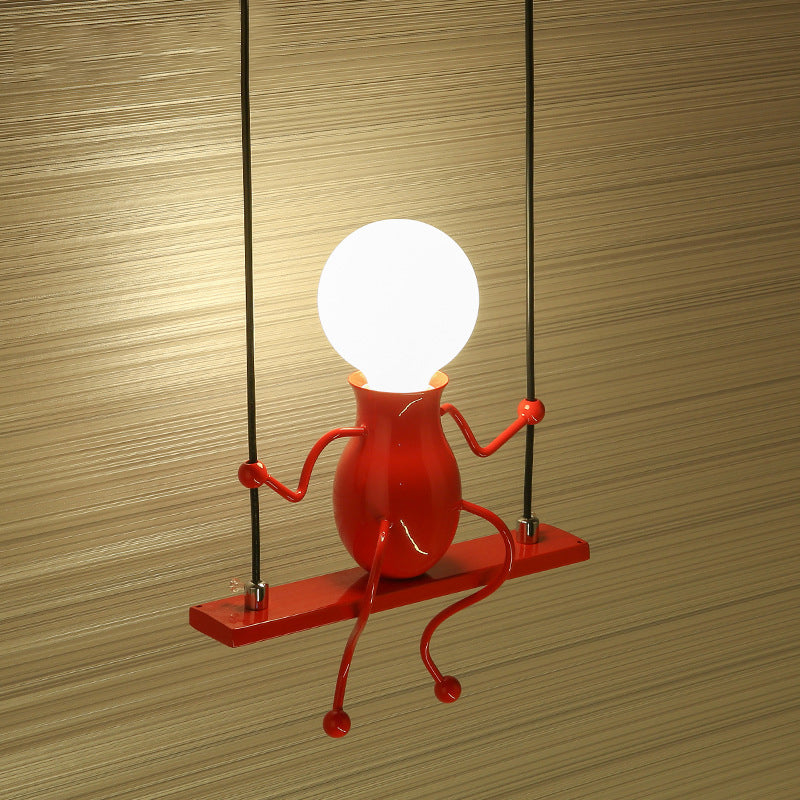 Swing Shape Wall Sconce with Little People Decoration Metal Modern 1 Light Wall Light Fixture in Black/White/Red Red Clearhalo 'Wall Lamps & Sconces' 'Wall Lights' Lighting' 260005