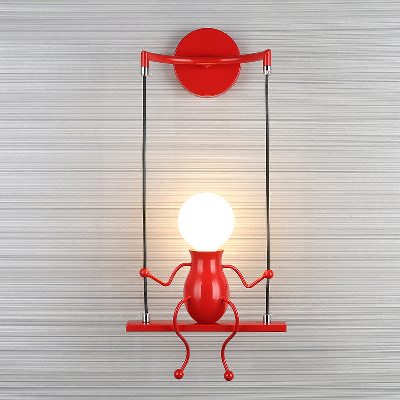 Swing Shape Wall Sconce with Little People Decoration Metal Modern 1 Light Wall Light Fixture in Black/White/Red Clearhalo 'Wall Lamps & Sconces' 'Wall Lights' Lighting' 260006