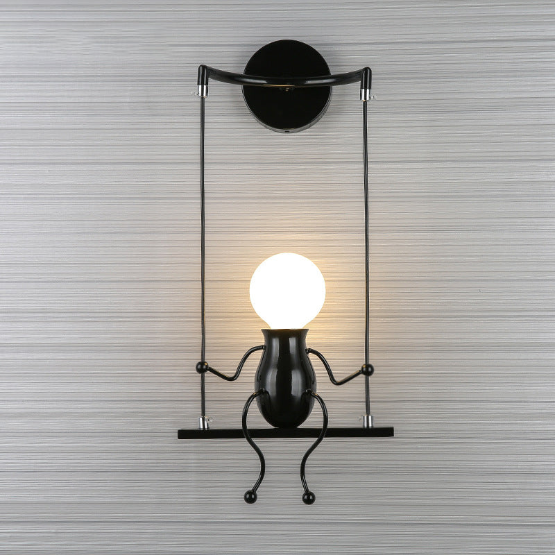 Swing Shape Wall Sconce with Little People Decoration Metal Modern 1 Light Wall Light Fixture in Black/White/Red Clearhalo 'Wall Lamps & Sconces' 'Wall Lights' Lighting' 260009