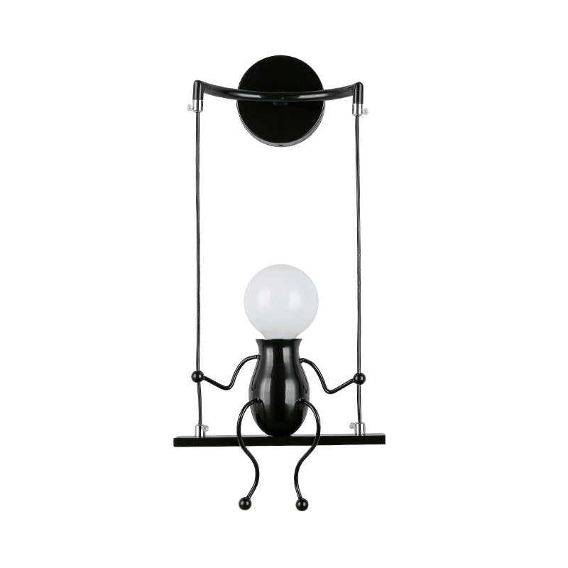 Swing Shape Wall Sconce with Little People Decoration Metal Modern 1 Light Wall Light Fixture in Black/White/Red Clearhalo 'Wall Lamps & Sconces' 'Wall Lights' Lighting' 260011