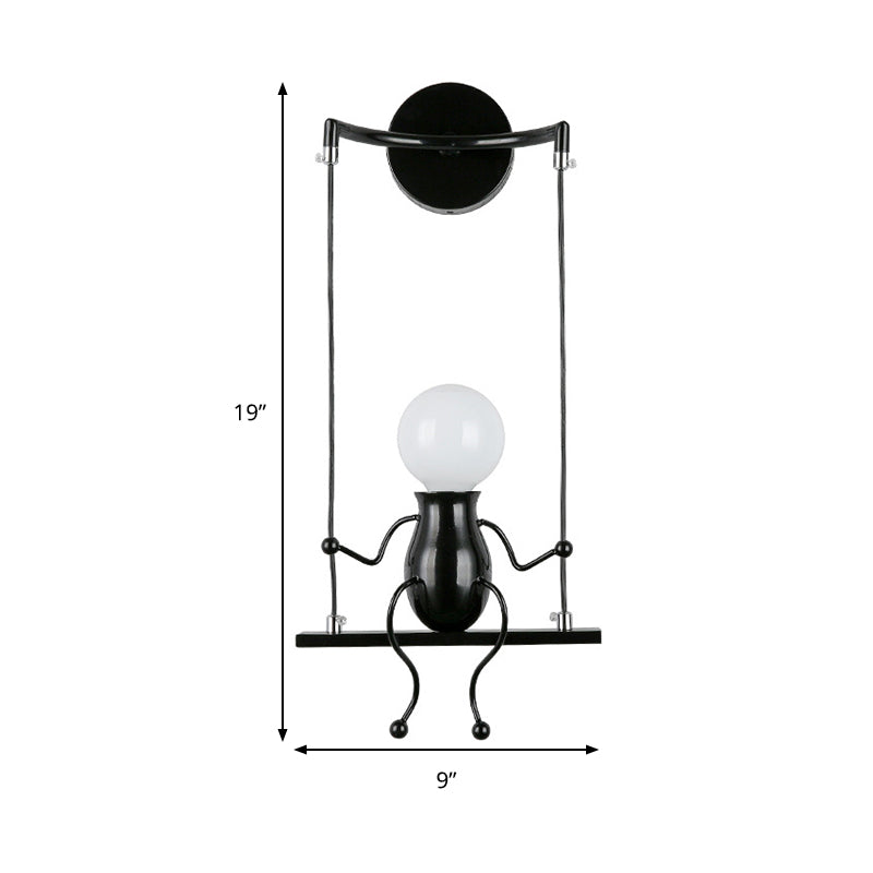 Swing Shape Wall Sconce with Little People Decoration Metal Modern 1 Light Wall Light Fixture in Black/White/Red Clearhalo 'Wall Lamps & Sconces' 'Wall Lights' Lighting' 260012