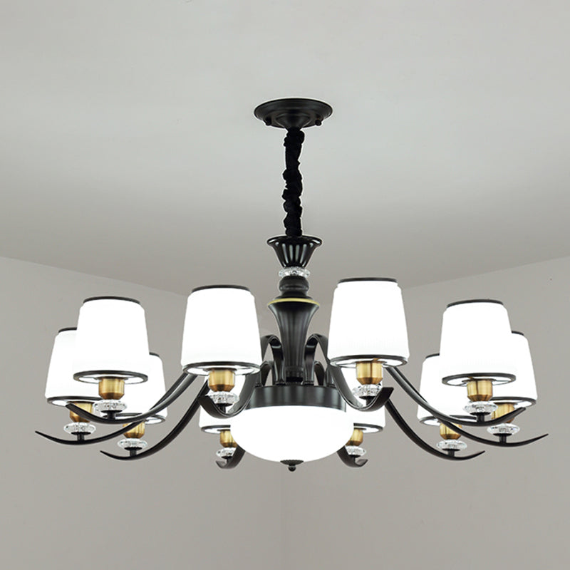 Milk White Frosted Glass Chandelier Light Crystal Decoration Modern Hanging Light Living Room Lighting Fixtures 10 Black Clearhalo 'Ceiling Lights' 'Chandeliers' 'Modern Chandeliers' 'Modern' Lighting' 2600142