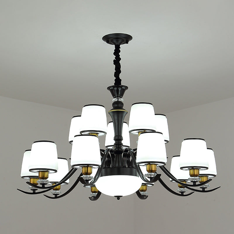 Milk White Frosted Glass Chandelier Light Crystal Decoration Modern Hanging Light Living Room Lighting Fixtures 15 Black Clearhalo 'Ceiling Lights' 'Chandeliers' 'Modern Chandeliers' 'Modern' Lighting' 2600146
