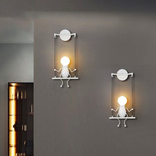 Swing Shape Wall Sconce with Little People Decoration Metal Modern 1 Light Wall Light Fixture in Black/White/Red Clearhalo 'Wall Lamps & Sconces' 'Wall Lights' Lighting' 260015