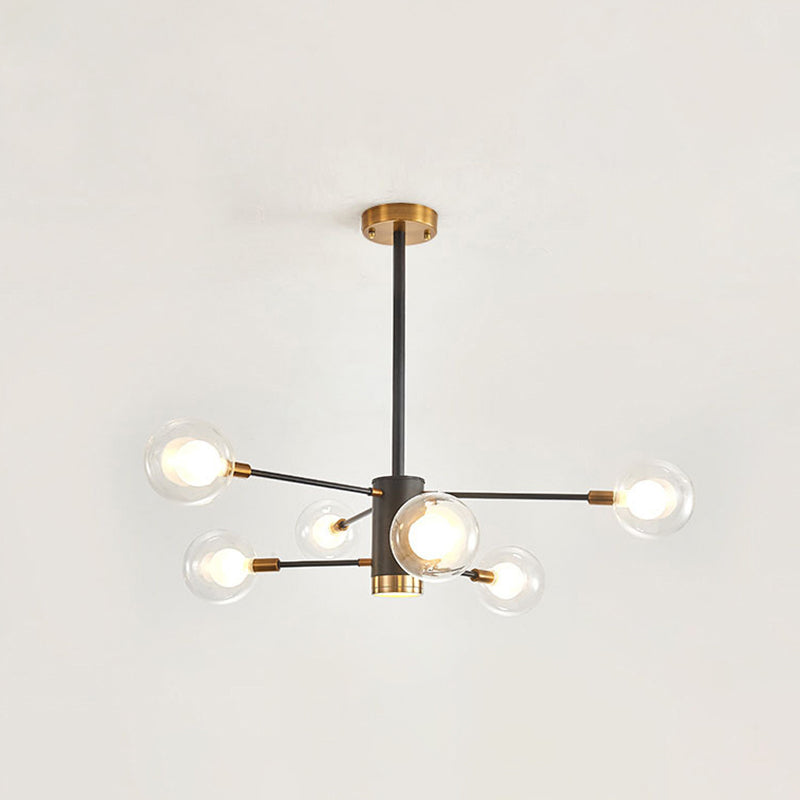 Globe Suspension Hanging Pendant Light Modern Style Corridor Clear Glass Chandelier in Frosted Spray Paint Finish 6 Black Clearhalo 'Ceiling Lights' 'Chandeliers' 'Modern Chandeliers' 'Modern' Lighting' 2600172