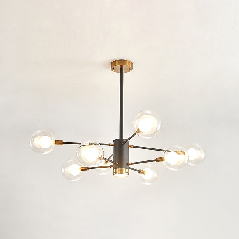 Globe Suspension Hanging Pendant Light Modern Style Corridor Clear Glass Chandelier in Frosted Spray Paint Finish 8 Black Clearhalo 'Ceiling Lights' 'Chandeliers' 'Modern Chandeliers' 'Modern' Lighting' 2600174