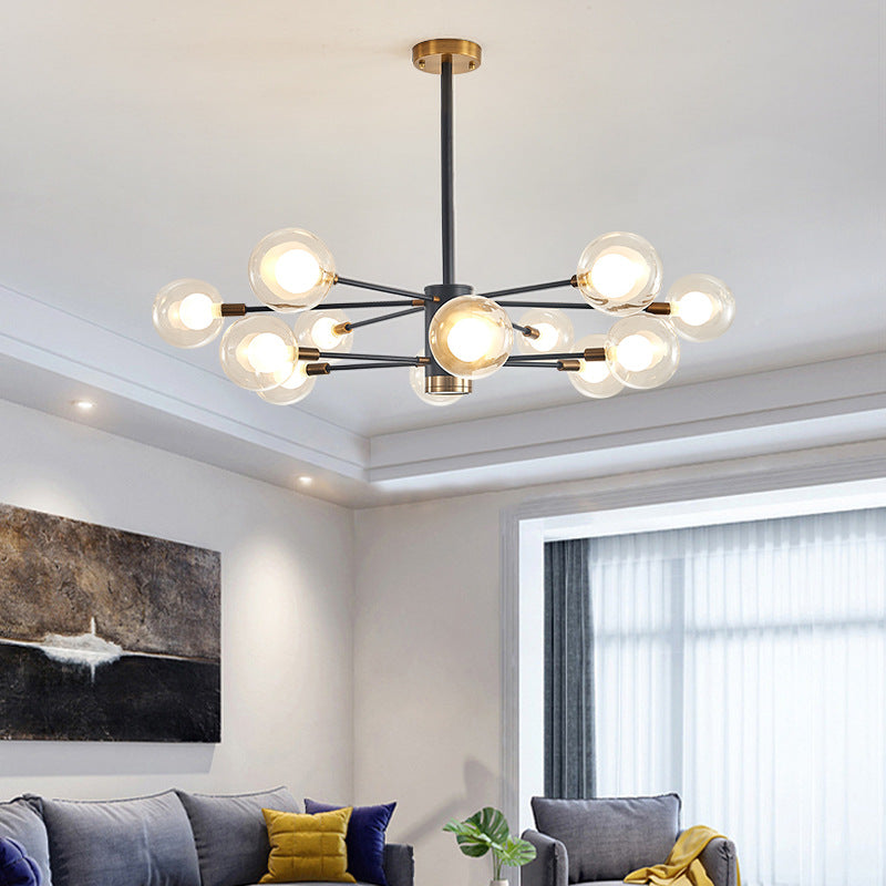 Globe Suspension Hanging Pendant Light Modern Style Corridor Clear Glass Chandelier in Frosted Spray Paint Finish Clearhalo 'Ceiling Lights' 'Chandeliers' 'Modern Chandeliers' 'Modern' Lighting' 2600175