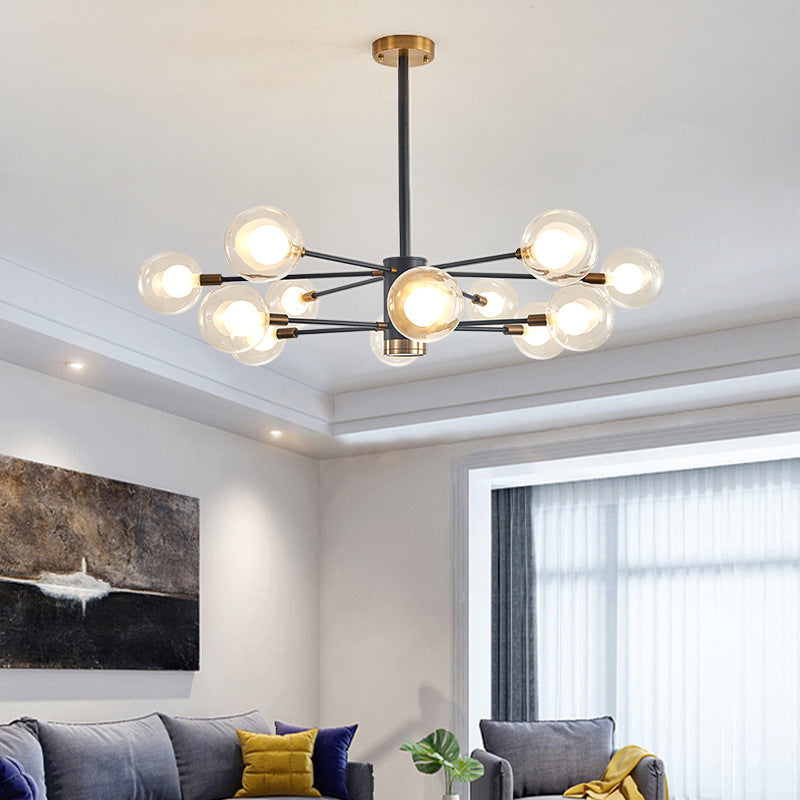 Globe Suspension Hanging Pendant Light Modern Style Corridor Clear Glass Chandelier in Frosted Spray Paint Finish Clearhalo 'Ceiling Lights' 'Chandeliers' 'Modern Chandeliers' 'Modern' Lighting' 2600175