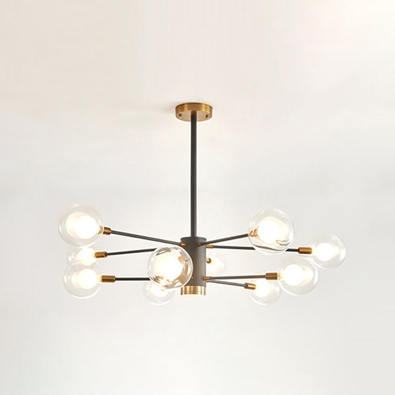 Globe Suspension Hanging Pendant Light Modern Style Corridor Clear Glass Chandelier in Frosted Spray Paint Finish 10 Black Clearhalo 'Ceiling Lights' 'Chandeliers' 'Modern Chandeliers' 'Modern' Lighting' 2600176