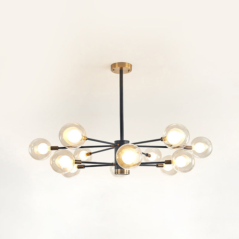 Globe Suspension Hanging Pendant Light Modern Style Corridor Clear Glass Chandelier in Frosted Spray Paint Finish 12 Black Clearhalo 'Ceiling Lights' 'Chandeliers' 'Modern Chandeliers' 'Modern' Lighting' 2600177