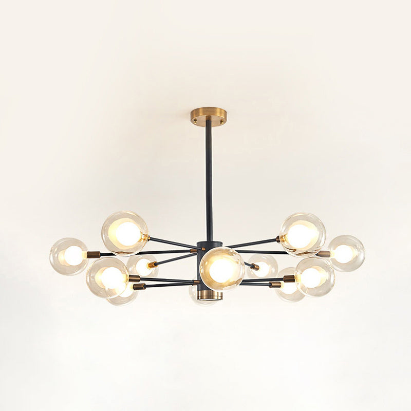 Globe Suspension Hanging Pendant Light Modern Style Corridor Clear Glass Chandelier in Frosted Spray Paint Finish 12 Black Clearhalo 'Ceiling Lights' 'Chandeliers' 'Modern Chandeliers' 'Modern' Lighting' 2600177