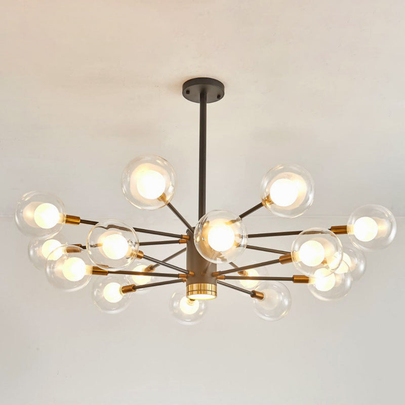 Globe Suspension Hanging Pendant Light Modern Style Corridor Clear Glass Chandelier in Frosted Spray Paint Finish Clearhalo 'Ceiling Lights' 'Chandeliers' 'Modern Chandeliers' 'Modern' Lighting' 2600178